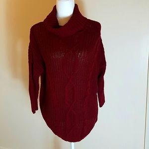 Express red split side cable knit turtleneck sweater